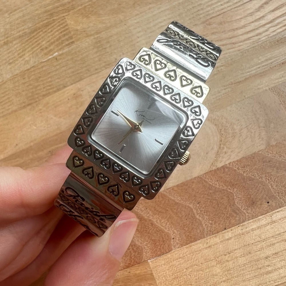 Kim Rogers ladies faith hope love and hearts hinged cuff watch NEW BATTERY